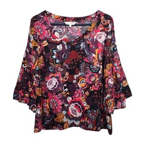 ANTHROPOLOGIE x ODD‎ MOLLY floral blouse satin feel moody dark floral 2